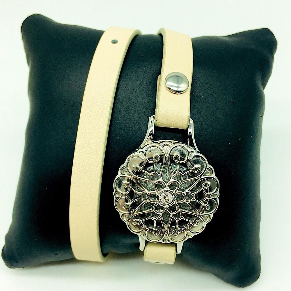 Tan  Origami Owl leather Wrap Diffuser Swarovski Crystal Bracelet Aromatherapy